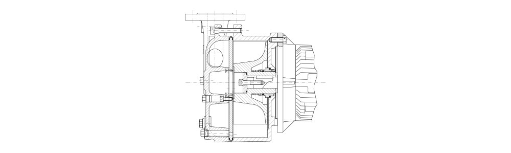 Cross-sectional technical drawing of a vacuum pump, showing internal components and mechanical assembly details.
