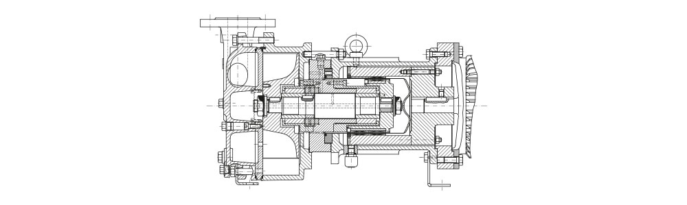 Cross-sectional technical drawing of a vacuum pump showing internal components and mechanical assembly details.