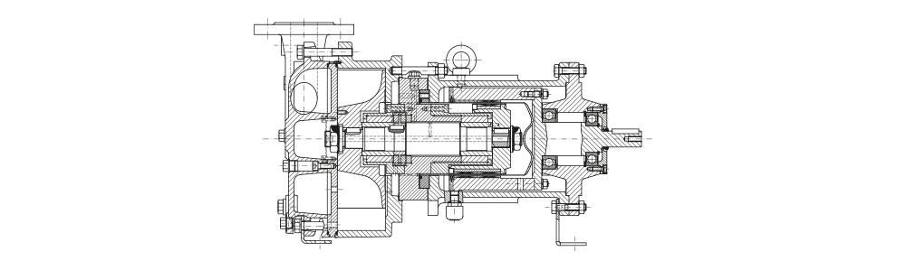 Cross-sectional technical drawing of a vacuum pump showing internal mechanical components and assembly details.